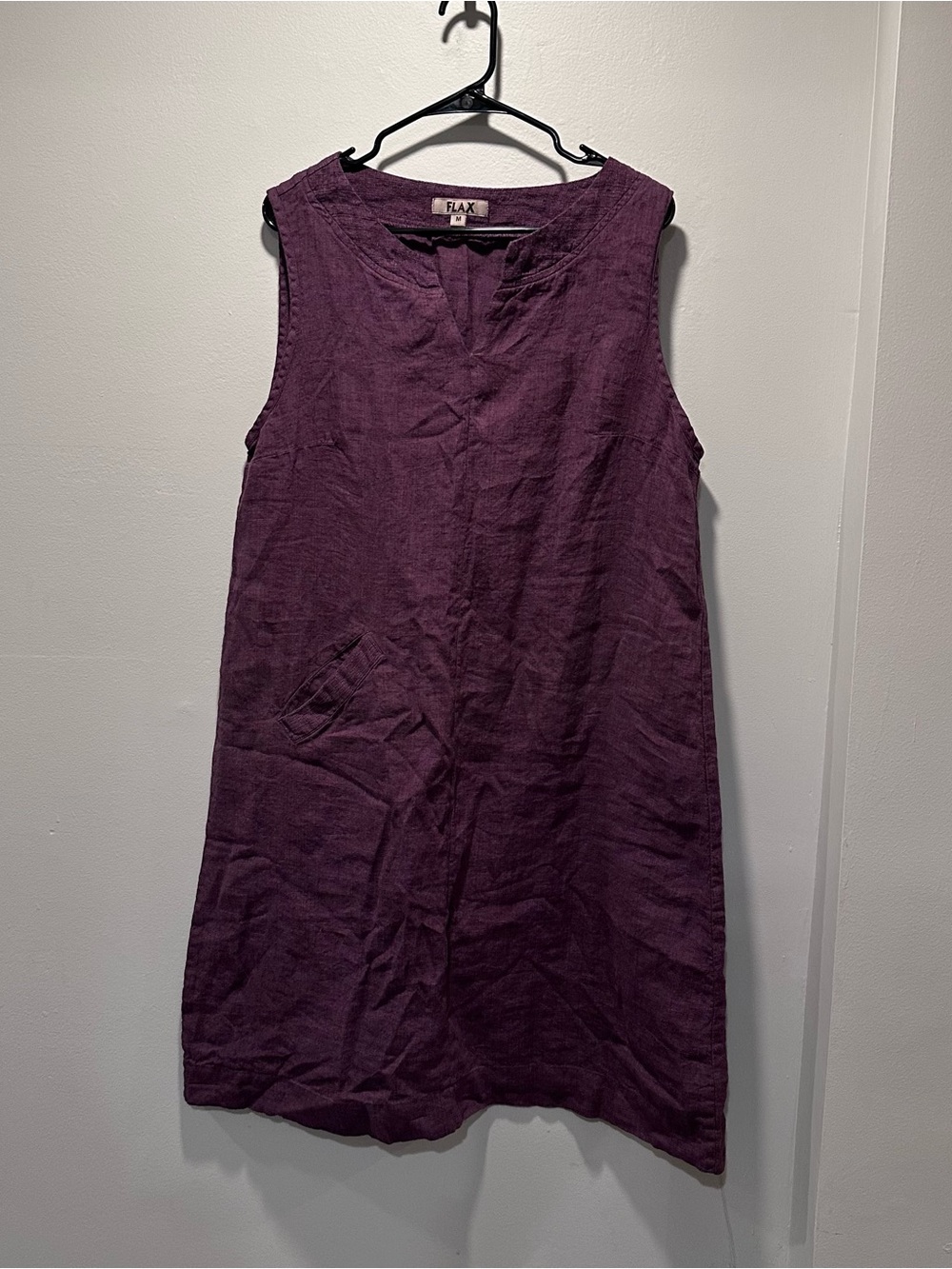 Flax Linen Shift Dress in Deep Plum With Notched Collar Size Medium; Sustainable